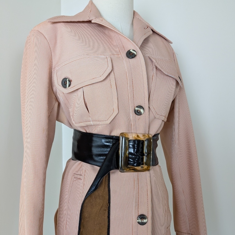 70's Pinstripe Blazer Size Medium Overcoat Pastel Dagger Collar Vintage Office - Picture 12 of 14